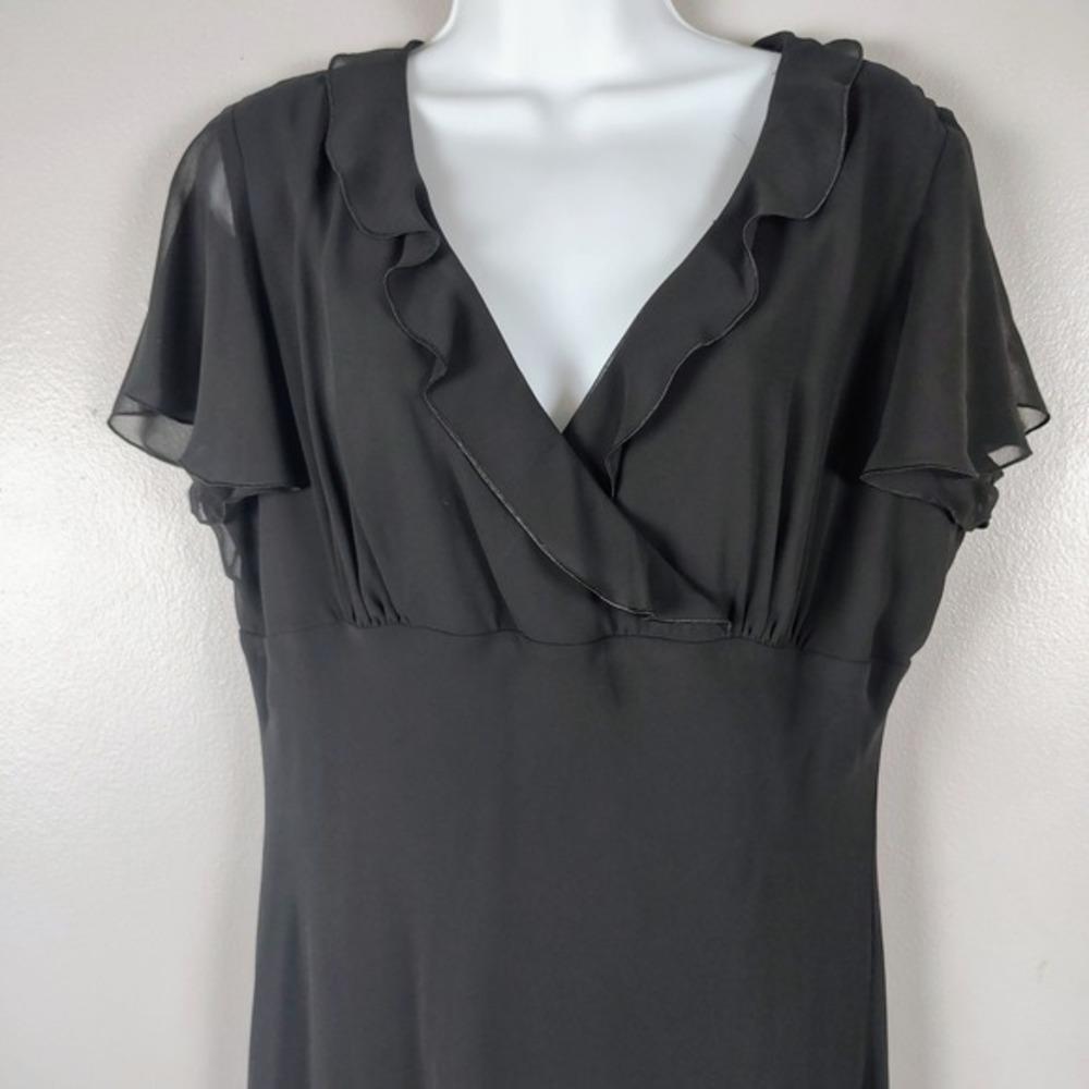 vtg AGB Dress Byer California Black Ruffle V-Neck Chiffon Midi Dress 16 goth vam - Picture 2 of 10